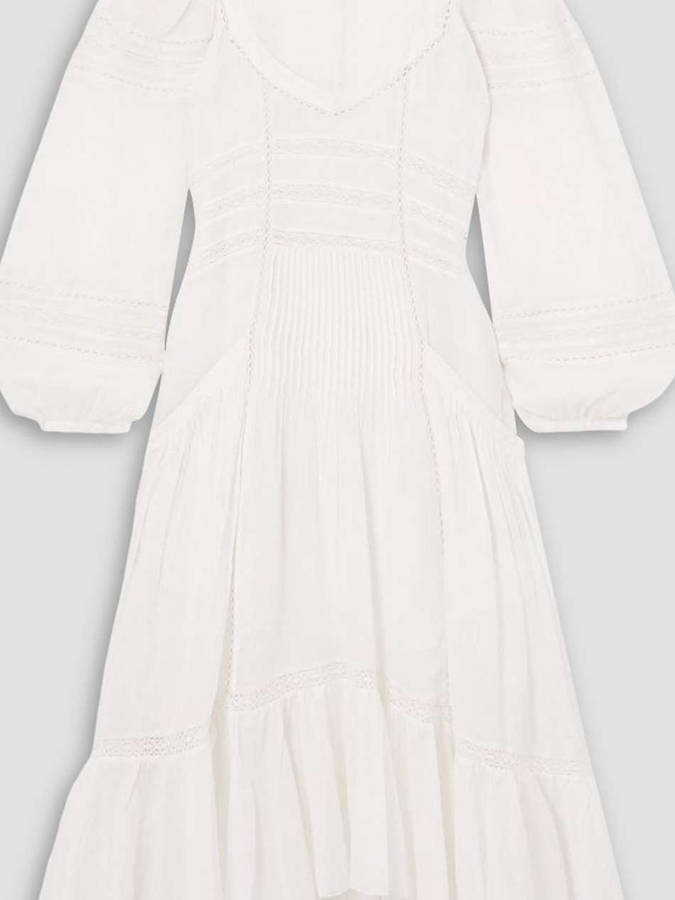 melia asymmetric pleated cotton-voile midi dress
