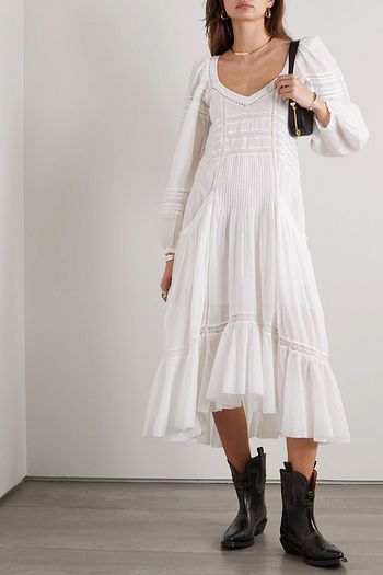 MARANT ÉTOILE فستان "ميليا" متوسط الطول من قطن فوال بقصّة غير متماثلة مميز بكسرات