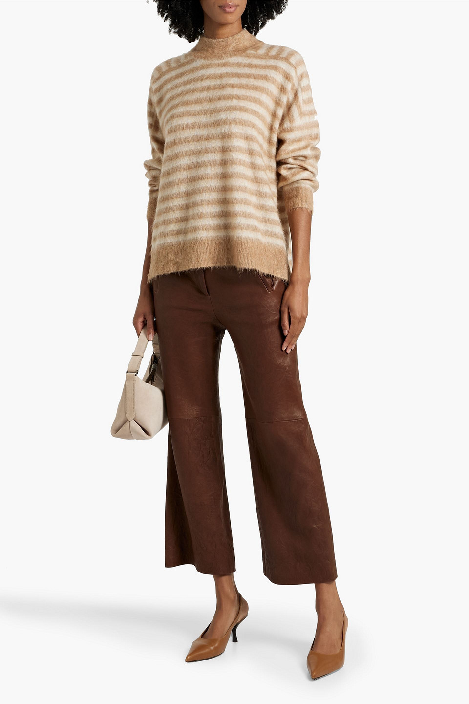Brunello Cucinelli Bead-embellished Striped Knitted Sweater In Light Brown