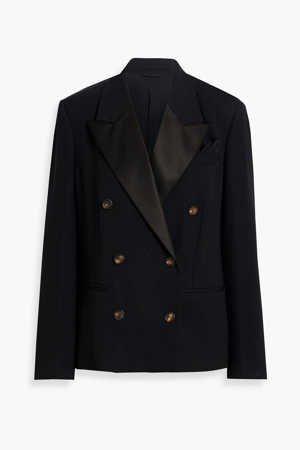 Brunello Cucinelli Double-breasted Satin-trimmed Twill Blazer In Black