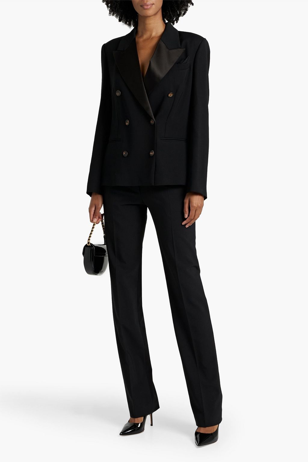 BRUNELLO CUCINELLI Double-breasted satin-trimmed twill blazer