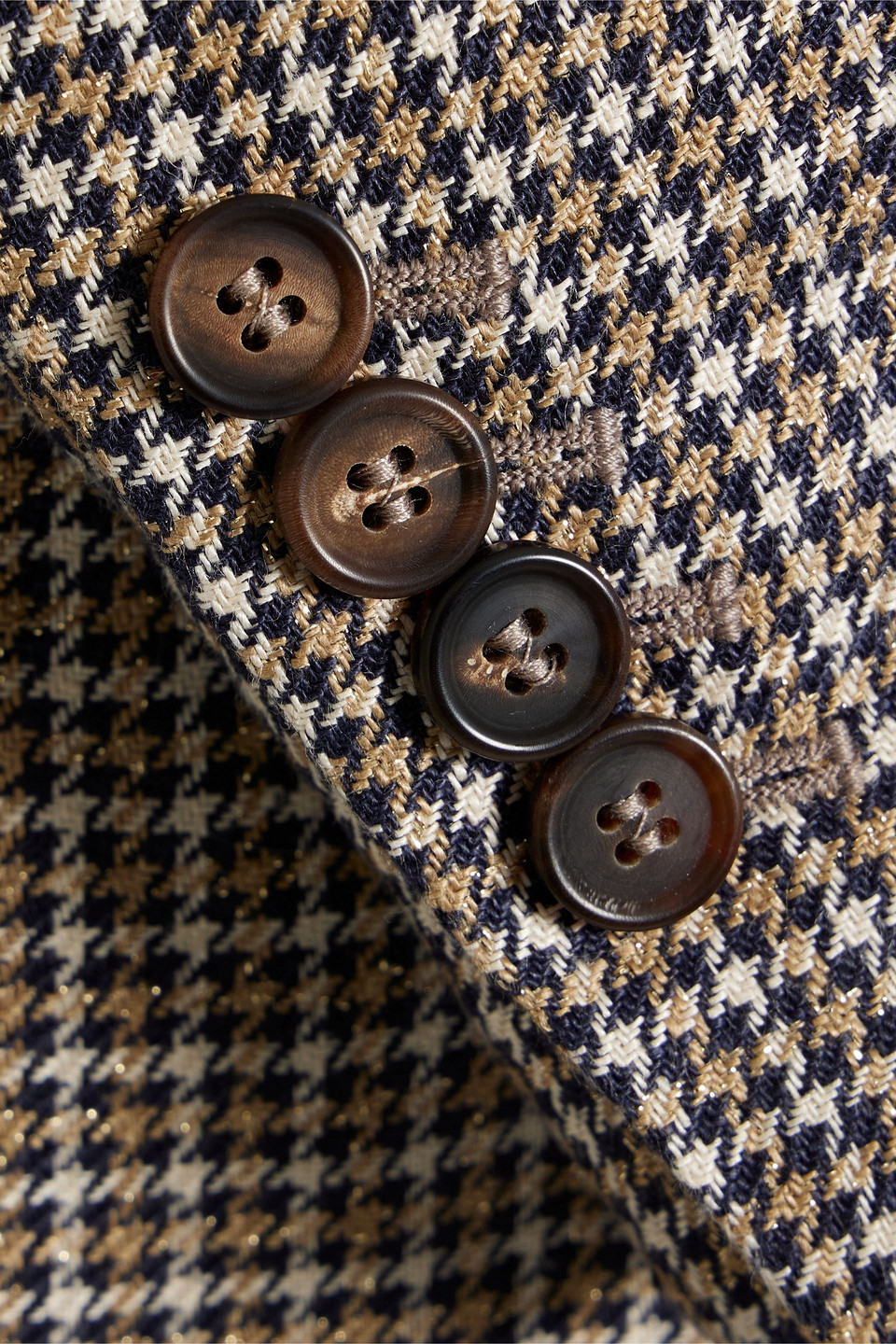 Brunello Cucinelli Double-breasted Houndstooth Linen-blend Blazer In Gold