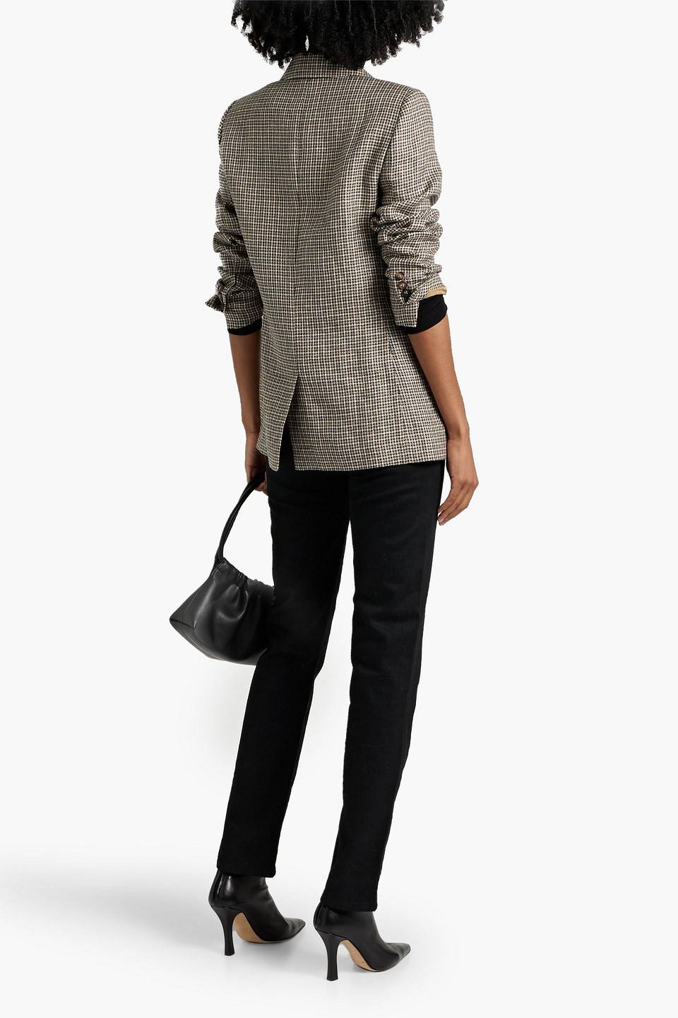 Brunello Cucinelli Double-breasted Houndstooth Linen-blend Blazer In Gold