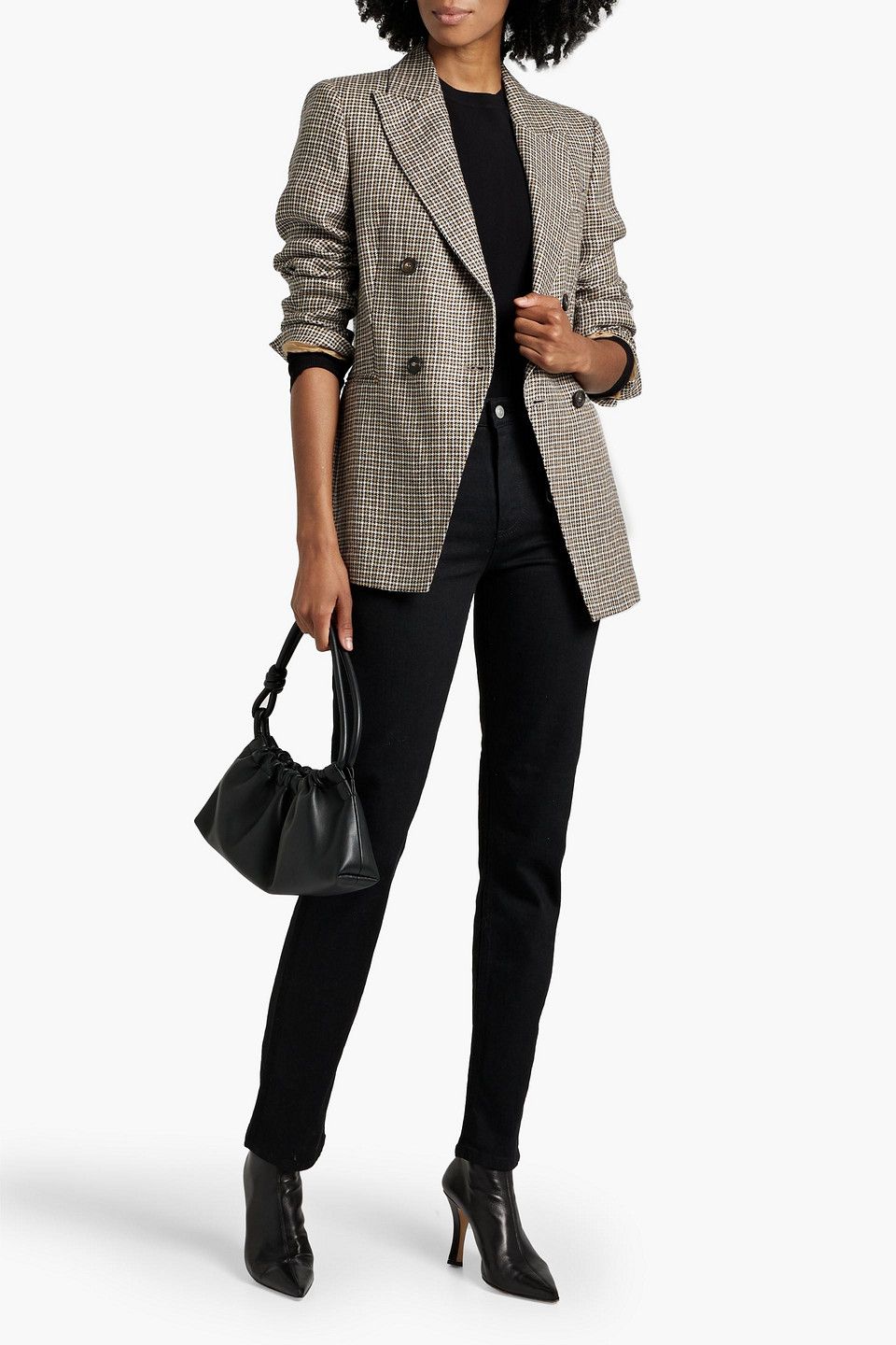 Brunello Cucinelli Double-breasted Houndstooth Linen-blend Blazer In Gold