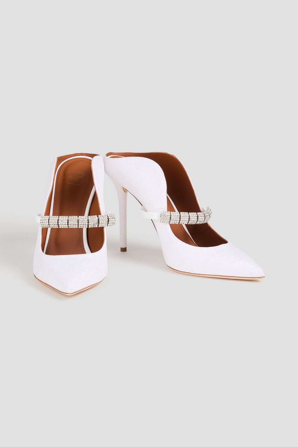 MALONE SOULIERS Bella 100 crystal-embellished glittered satin mules