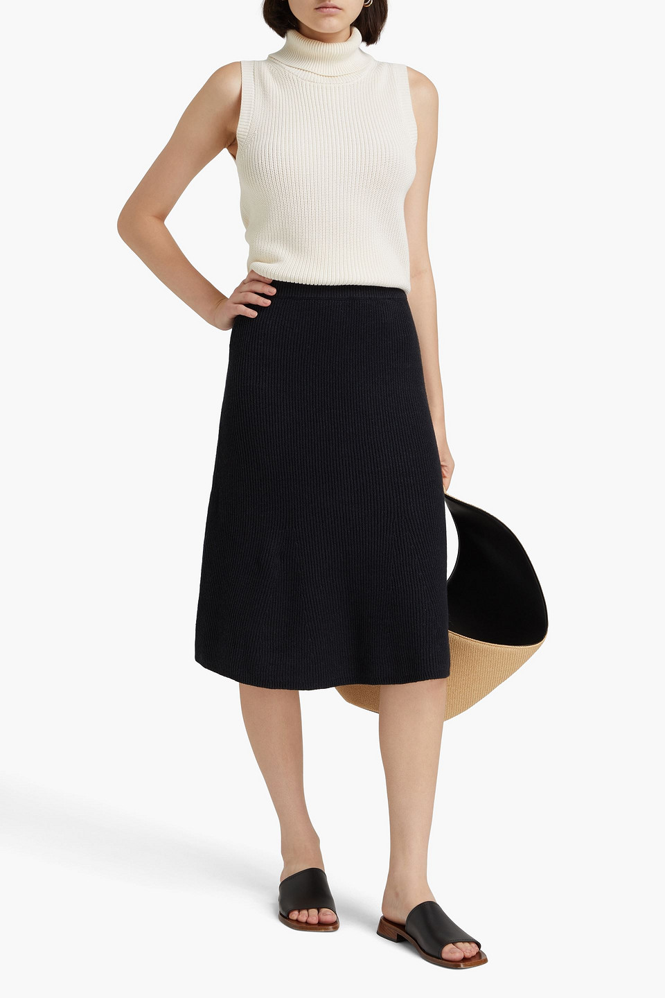 Joseph Ribbed Linen-blend Skirt In Black