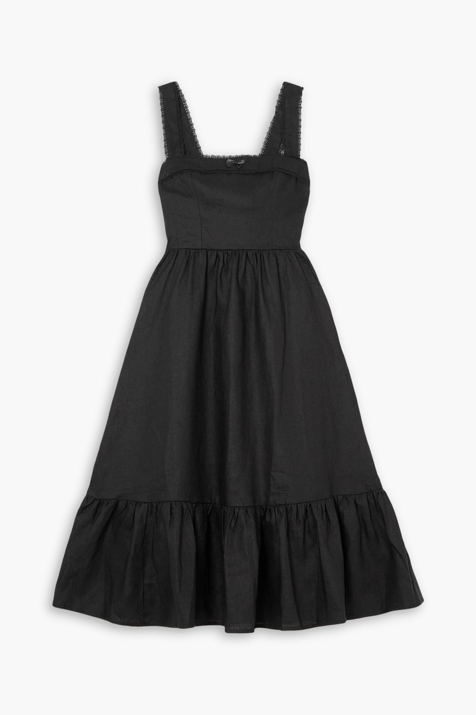 REFORMATION ROWEN LACE-TRIMMED LINEN MIDI DRESS