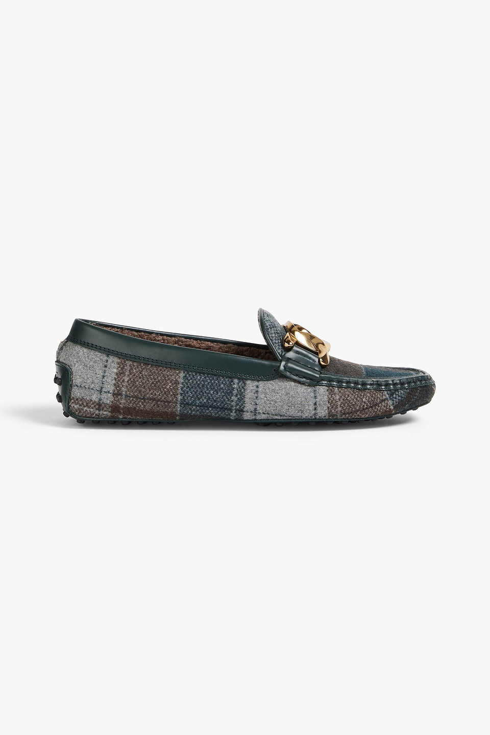 Tod's - Checked flannel and leather loafers - Blue - EU 36.5