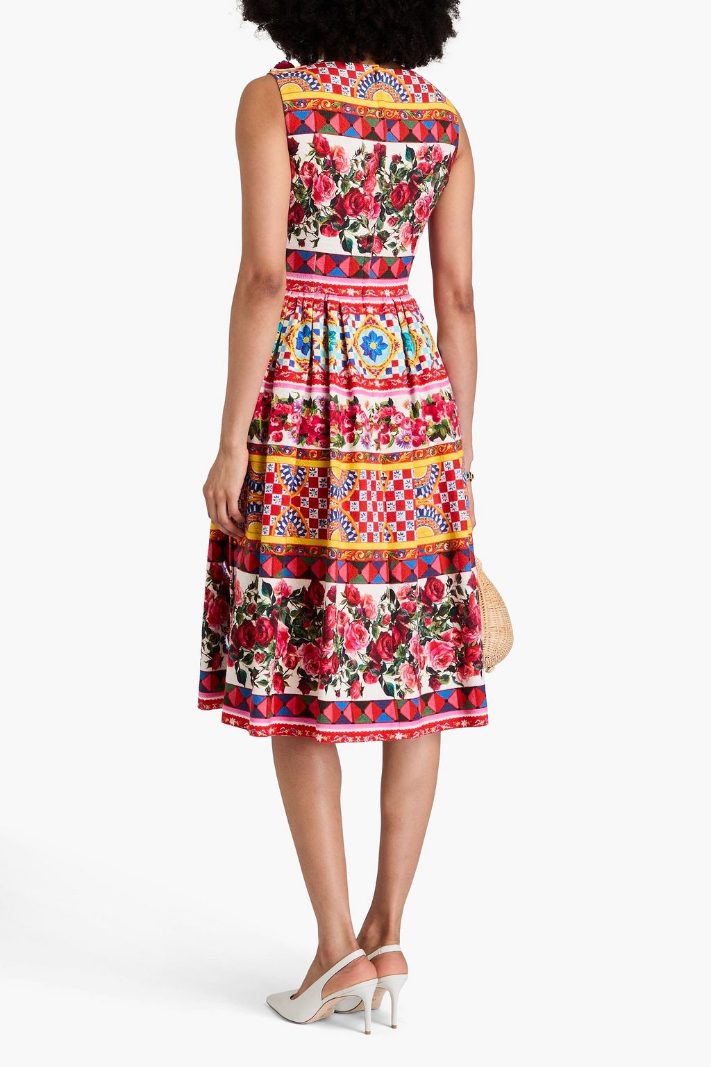 DOLCE&GABBANA Appliquéd printed cotton-blend midi dress