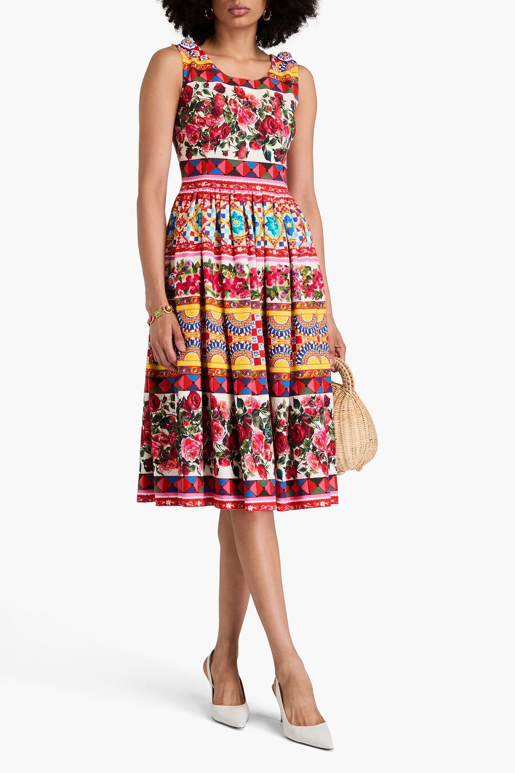 DOLCE&GABBANA Appliquéd printed cotton-blend midi dress