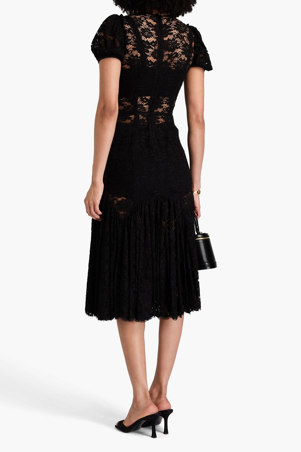 DOLCE&GABBANA マクラメレース ミディワンピース ラッフル付き