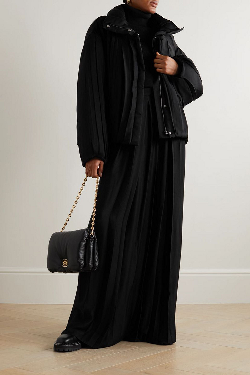 Joseph Hart Oversized Padded Plissé-satin Jacket In Black