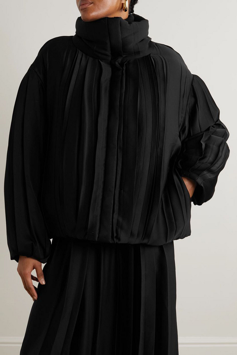 Joseph Hart Oversized Padded Plissé-satin Jacket In Black