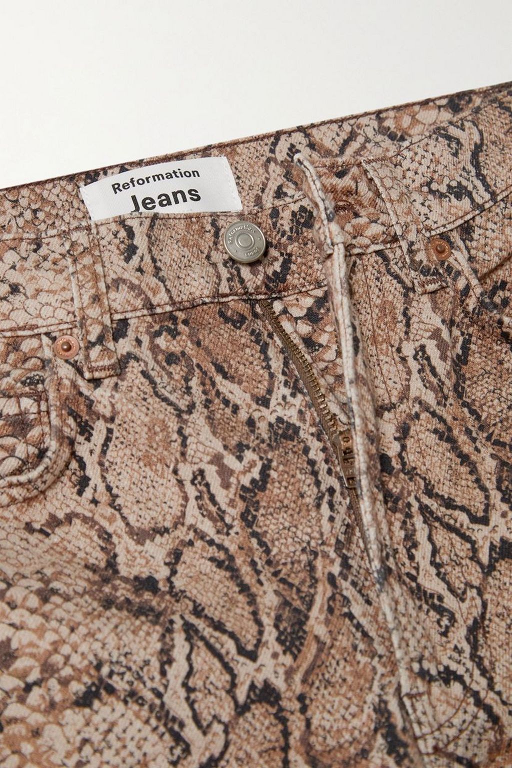 REFORMATION Snake-print high-rise bootcut jeans