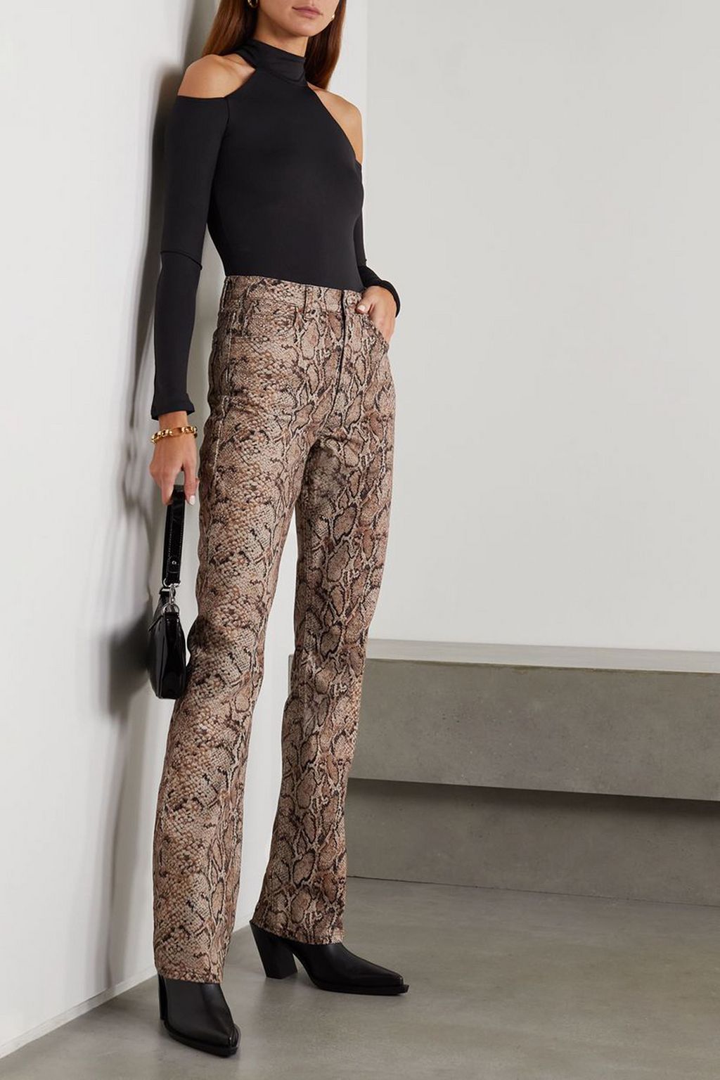 REFORMATION Snake-print high-rise bootcut jeans