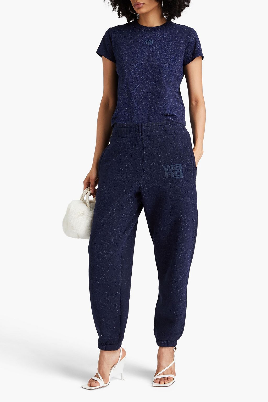 ALEXANDERWANG.T 글리터 장식 코튼 혼방 플리스 트랙 팬츠