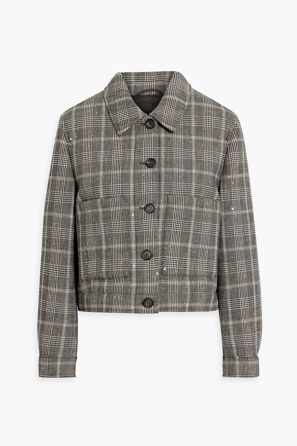 Brunello Cucinelli Sequin-embellished Prince Of Wales Checked Tweed Jacket In Black