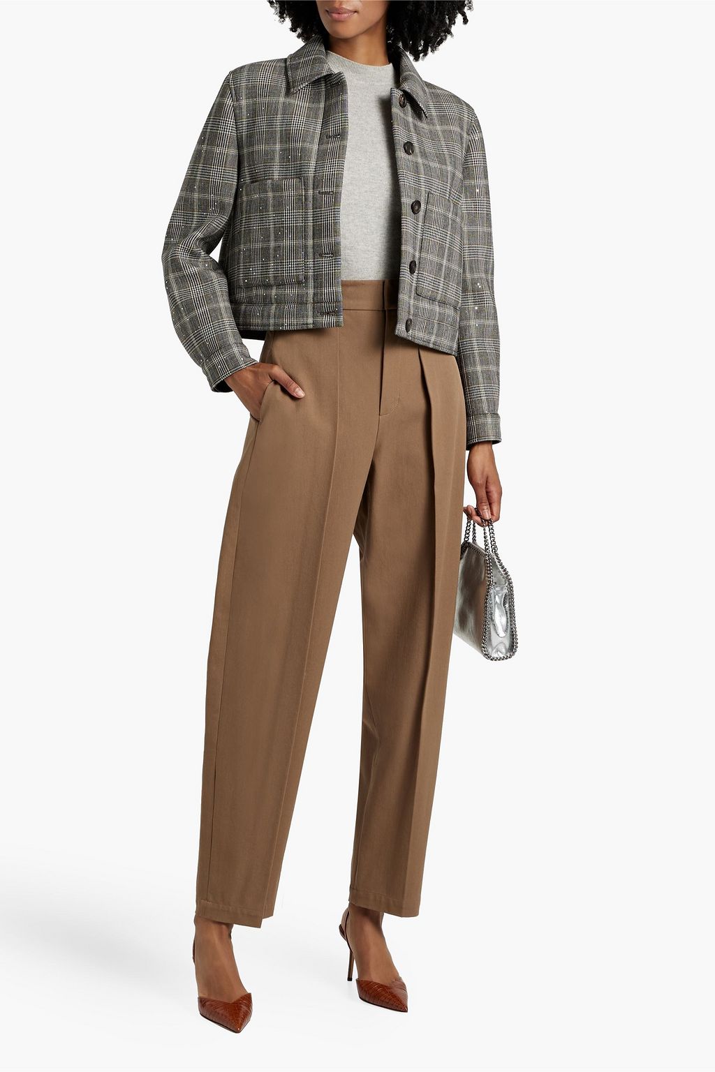 BRUNELLO CUCINELLI Sequin-embellished Prince of Wales checked tweed jacket