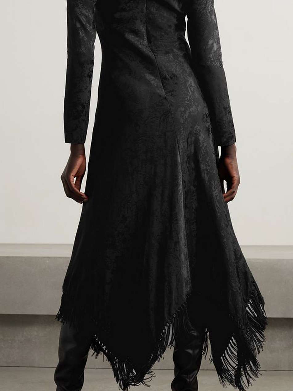 madelyn fringed cutout satin-jacquard midi dress