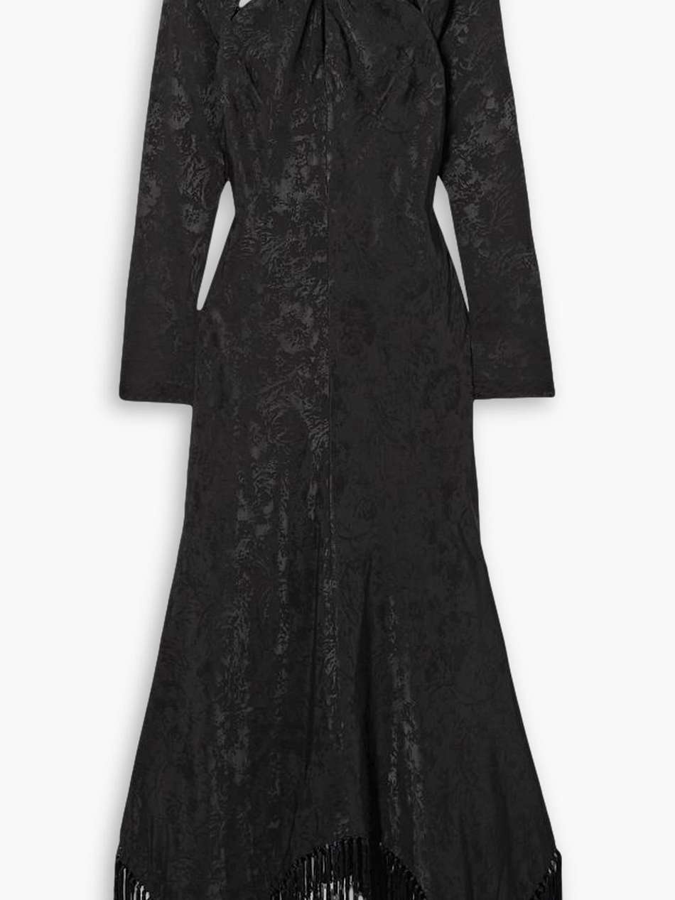 madelyn fringed cutout satin-jacquard midi dress