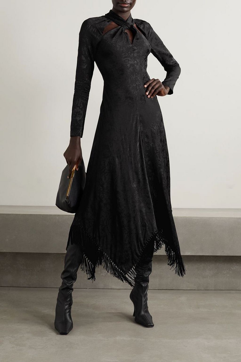 SIMKHAI Madelyn fringed cutout satin-jacquard midi dress