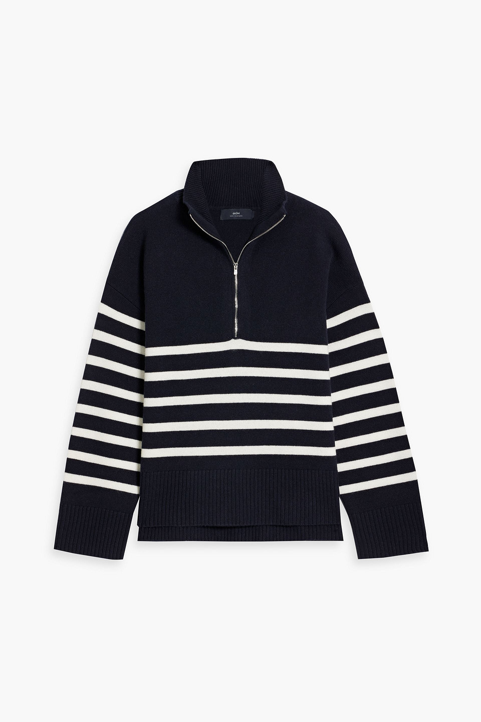 Arch4 Wandsworth Striped Cashmere Half-zip Jumper In Navy