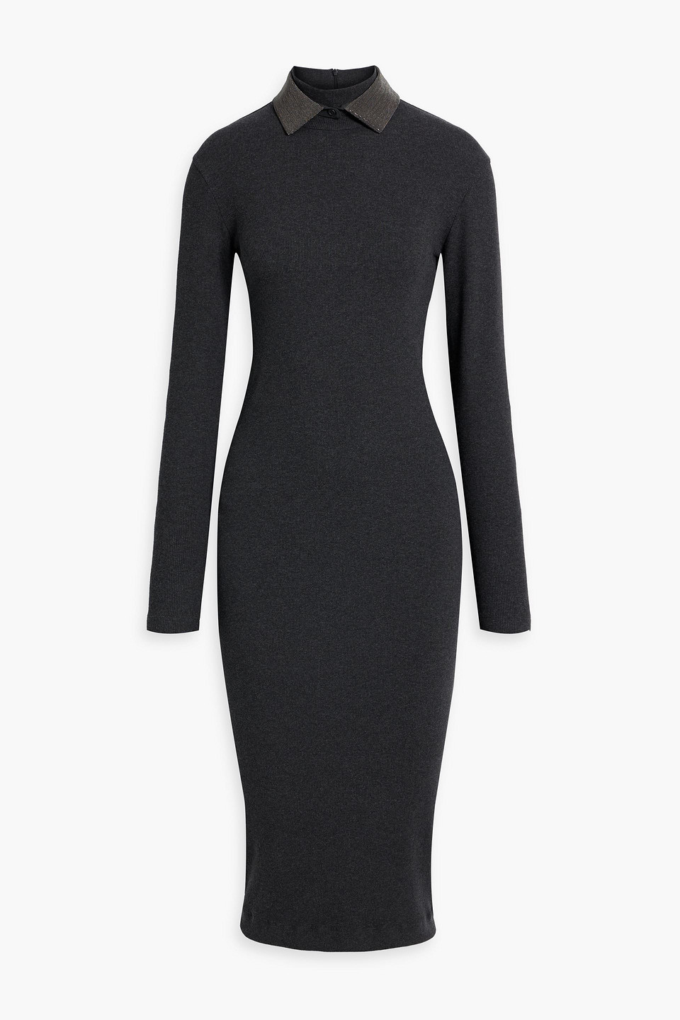 Brunello Cucinelli Convertible Ribbed Cotton And Cashmere-blend Dress In Dark Gray