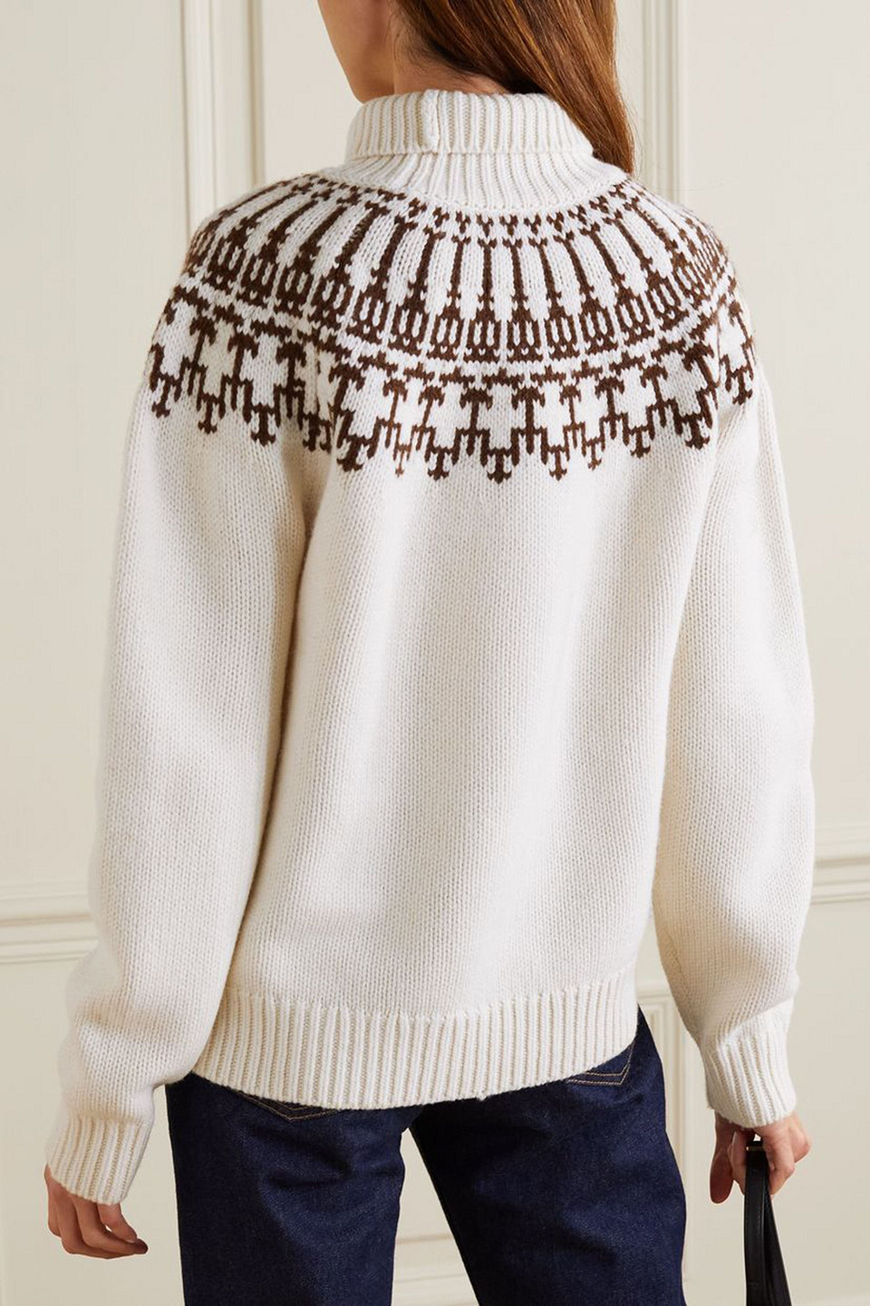 Tory Sport Fair Isle Merino Wool Turtleneck Sweater In White
