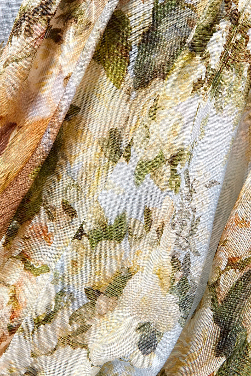 Zimmermann Luminosity Off-the-shoulder Draped Floral-print Linen And Silk-blend Organza Mini Dress In Sky Blue