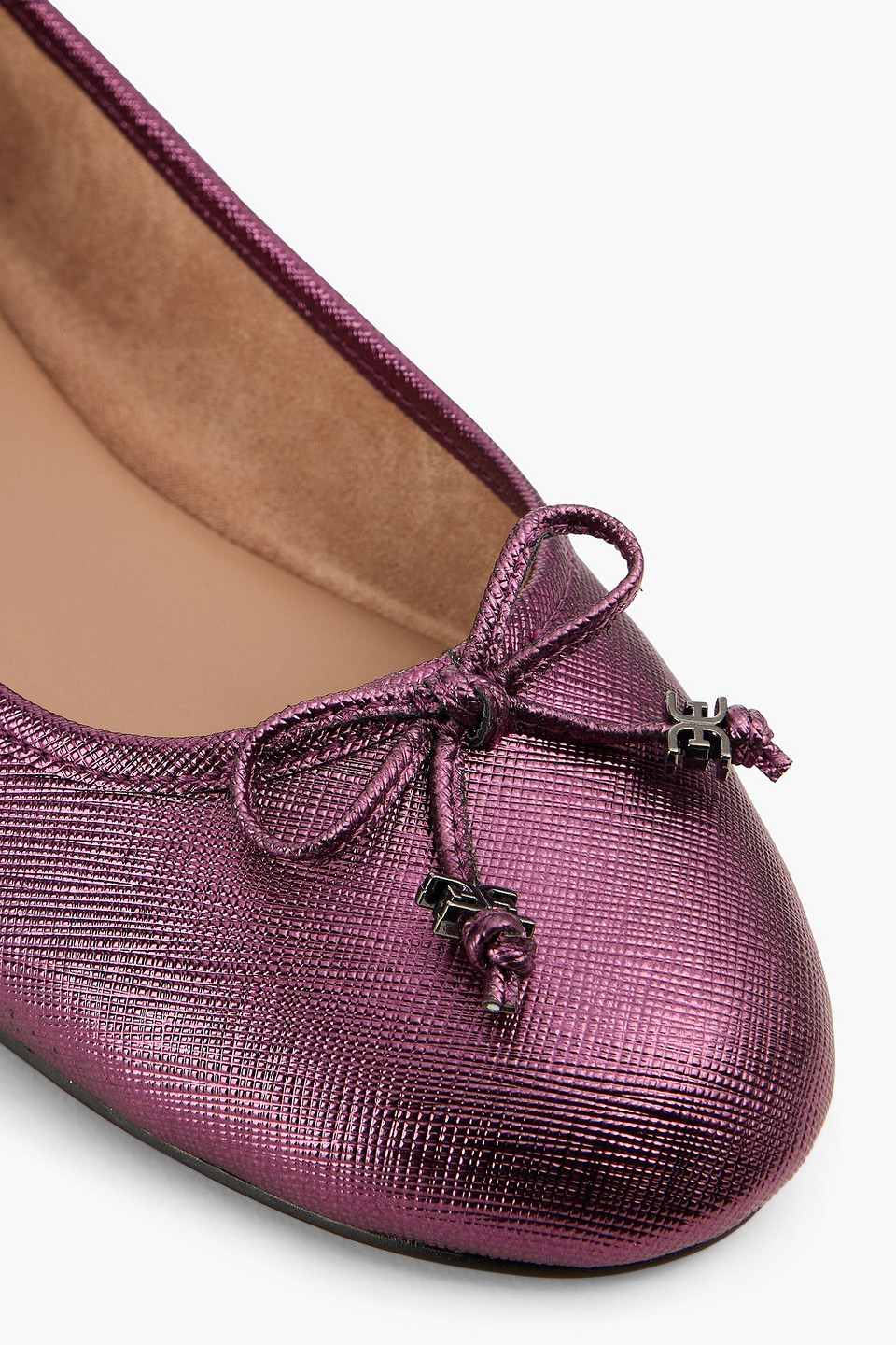 SAM EDELMAN FELICIA METALLIC FAUX TEXTURED-LEATHER BALLET FLATS