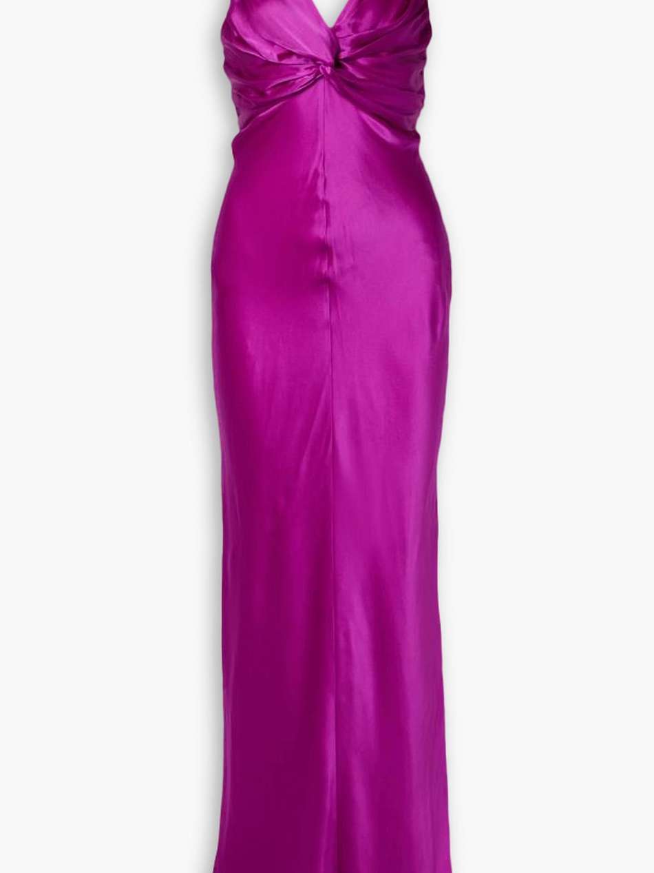 athena twist-front silk-satin maxi dress