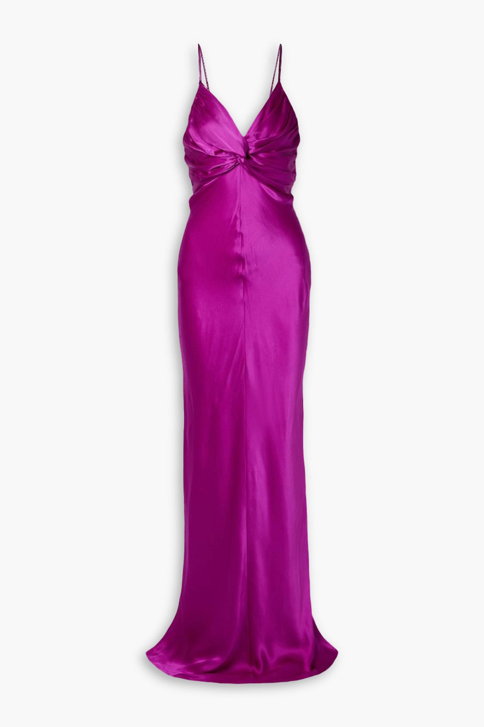 Tove Athena Twist-front Silk-satin Maxi Dress In Violet