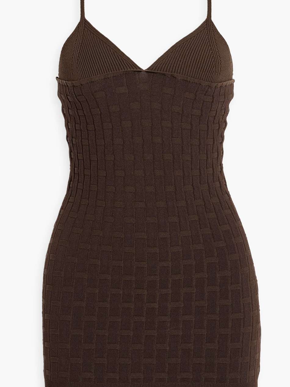 paneled waffle-knit mini dress