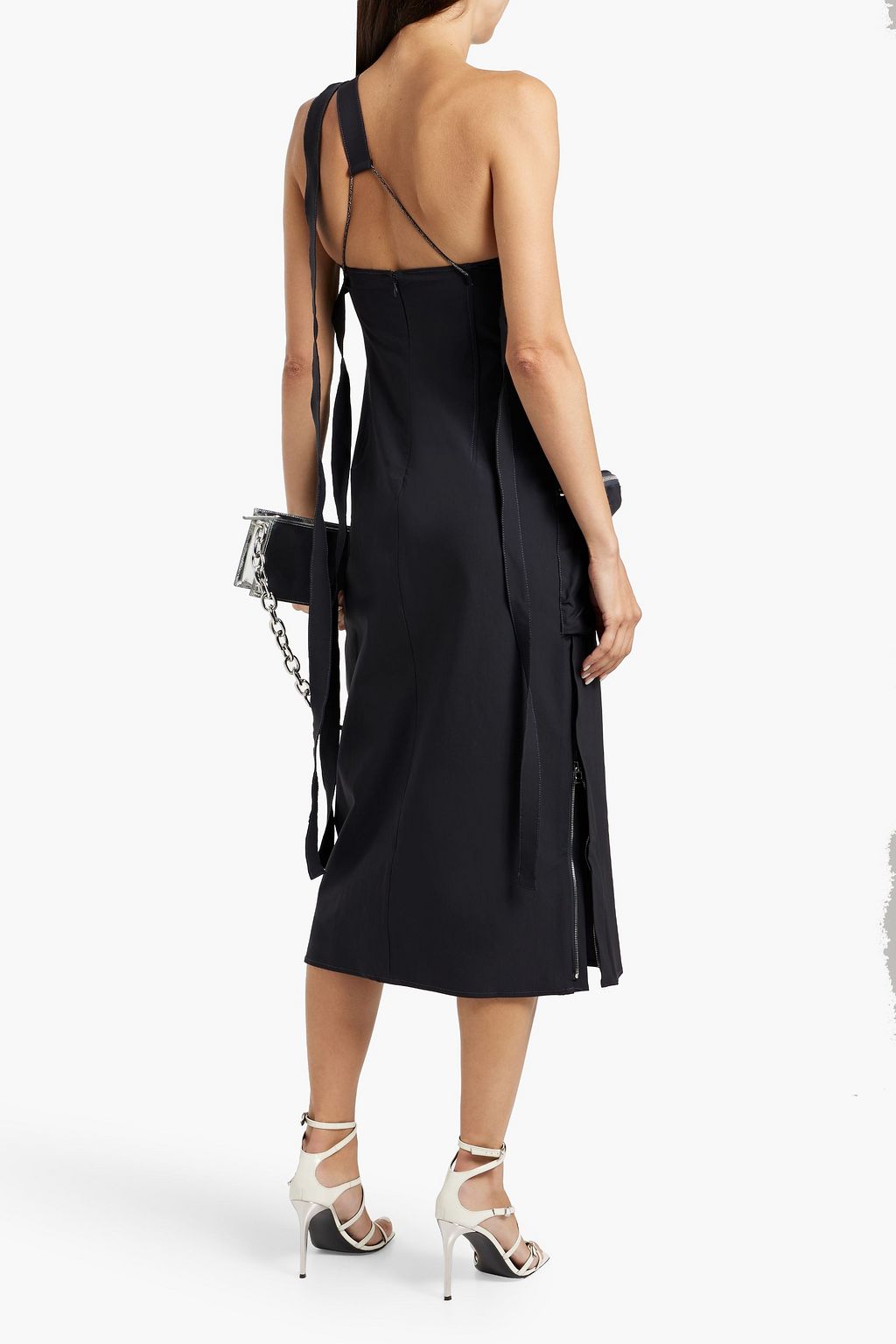 JACQUEMUS Marrone one-shoulder cutout twill midi dress