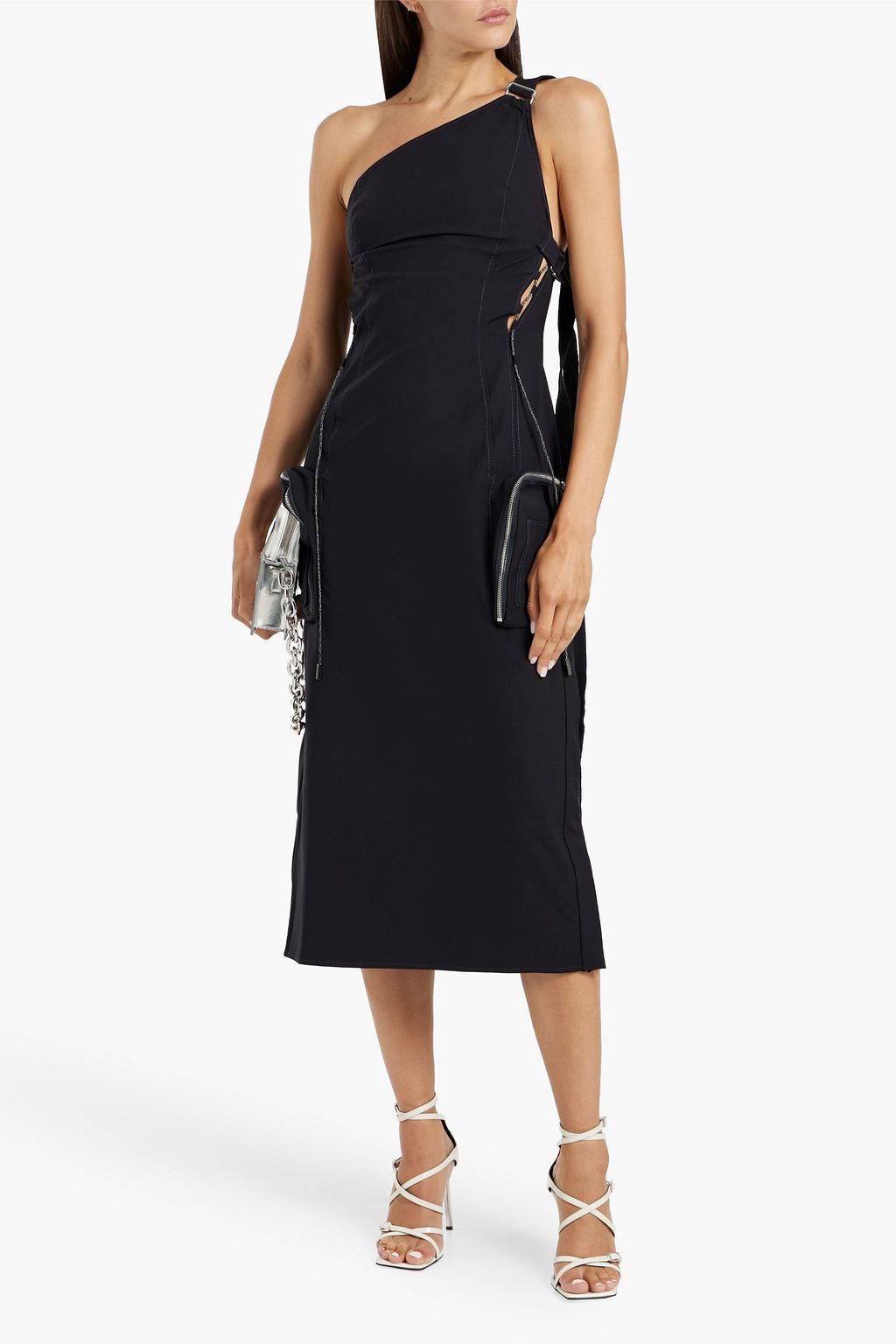 JACQUEMUS Marrone one-shoulder cutout twill midi dress