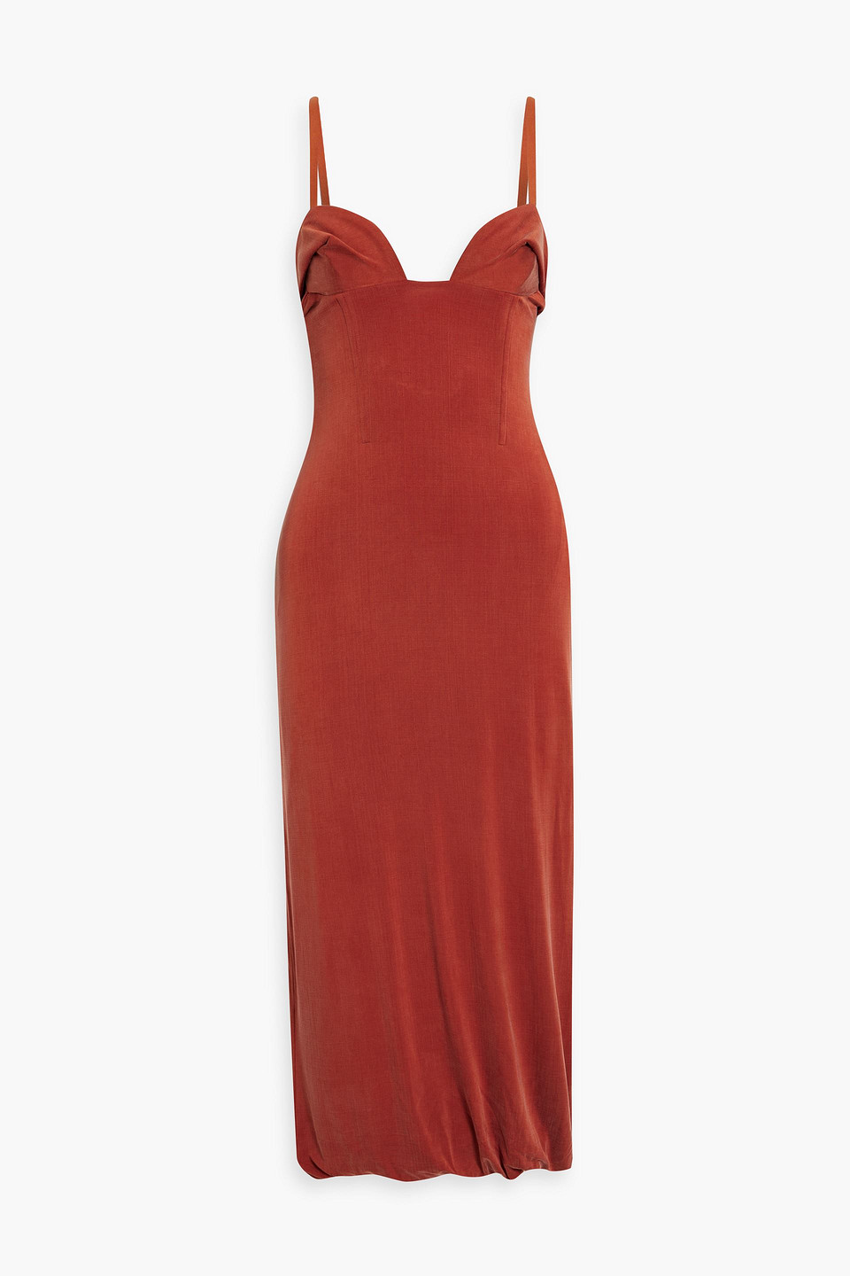 Jacquemus Praia Washed Cupro Midi Dress In Brick