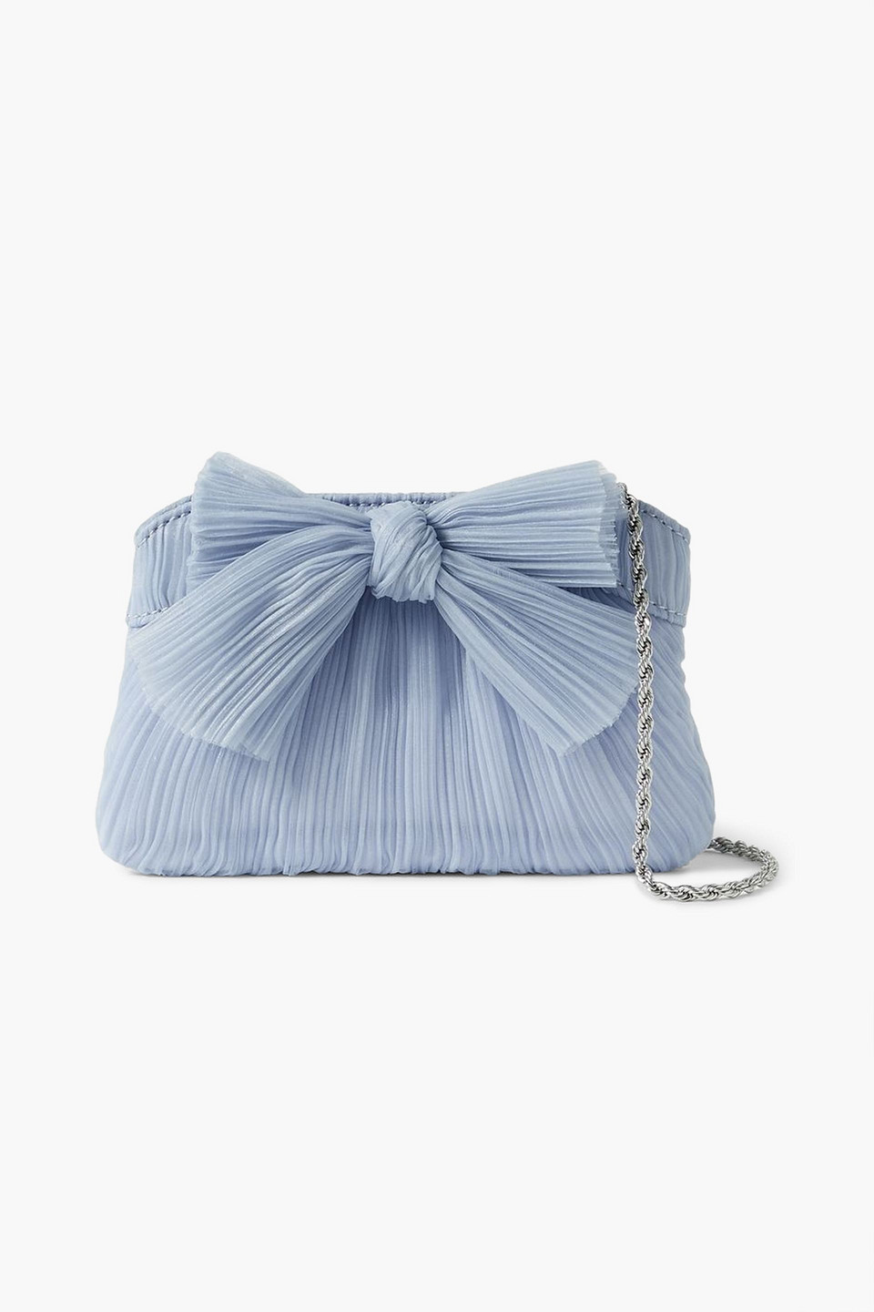 Loeffler Randall Rochelle Bow-embellished Plissé-organza Clutch In Light Blue