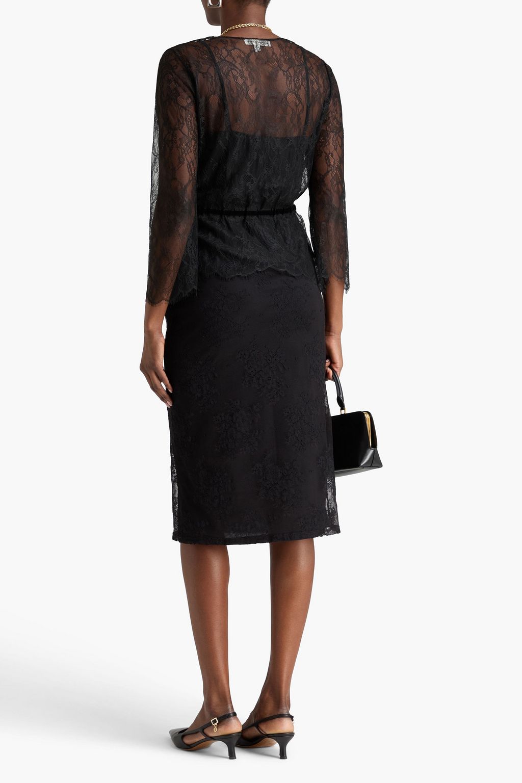 FRAME Velvet-trimmed lace blouse