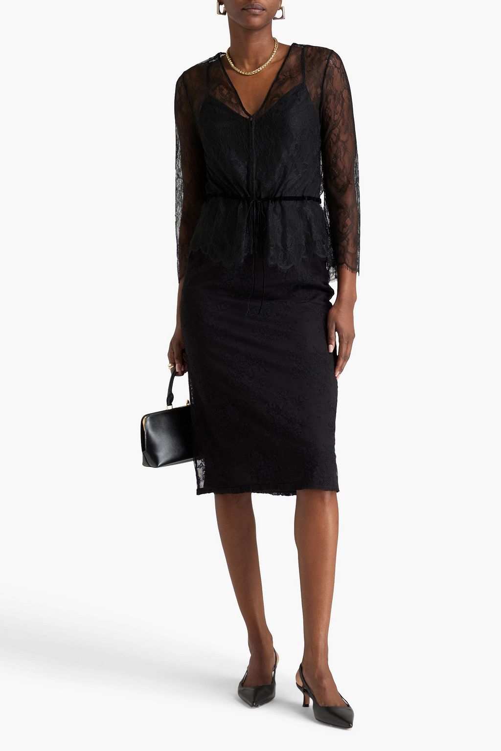 FRAME Velvet-trimmed lace blouse