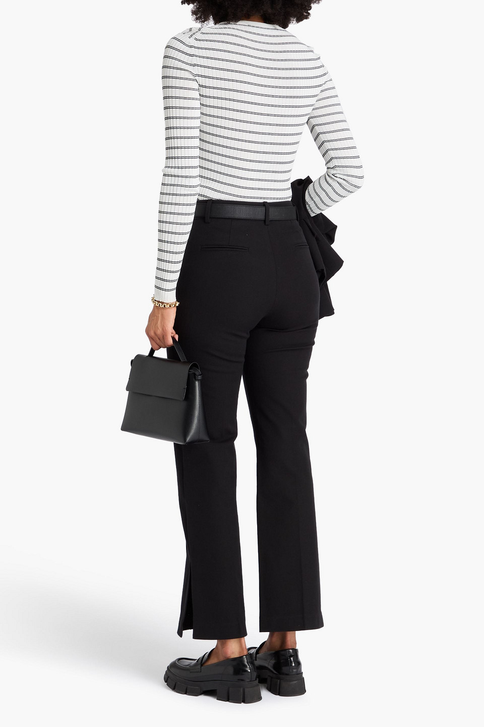 Frame Stretch-cotton Twill Flared Pants In Black