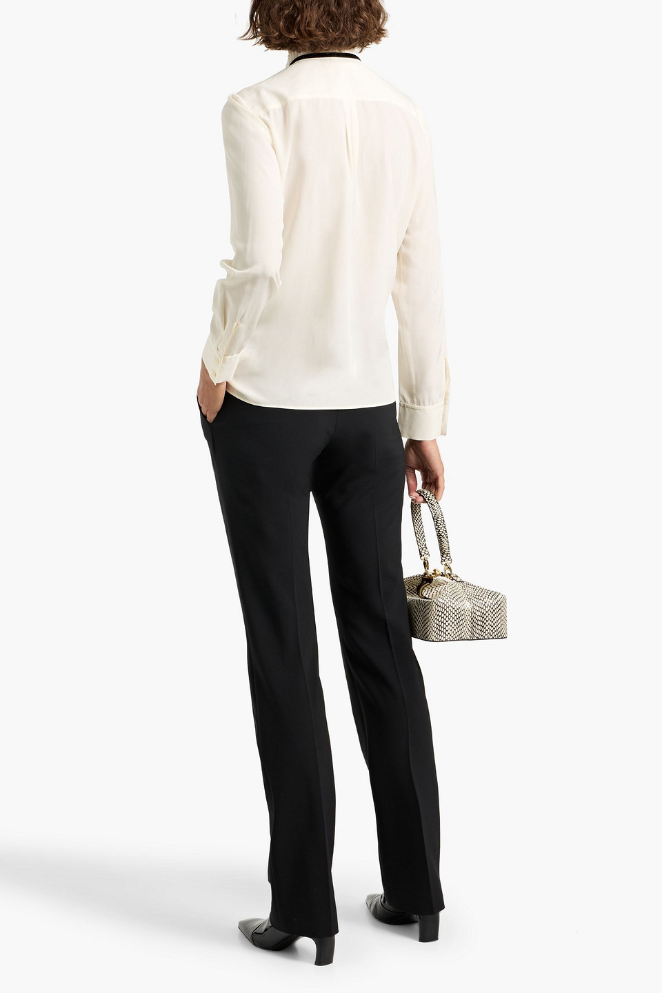 Frame Ruffled Silk Crepe De Chine Blouse In White