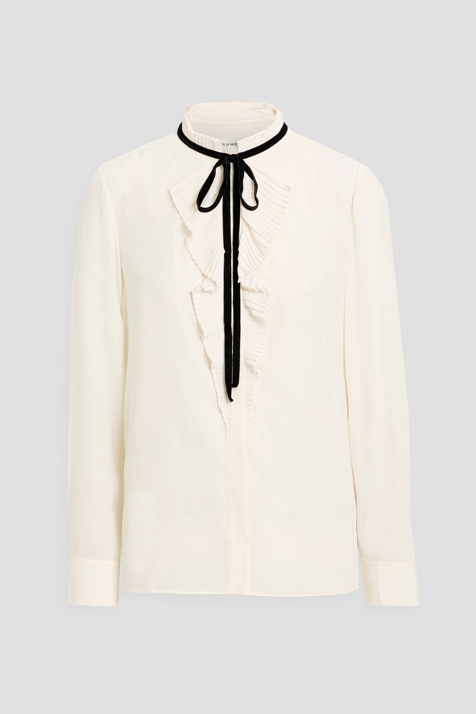Frame Ruffled Silk Crepe De Chine Blouse In White