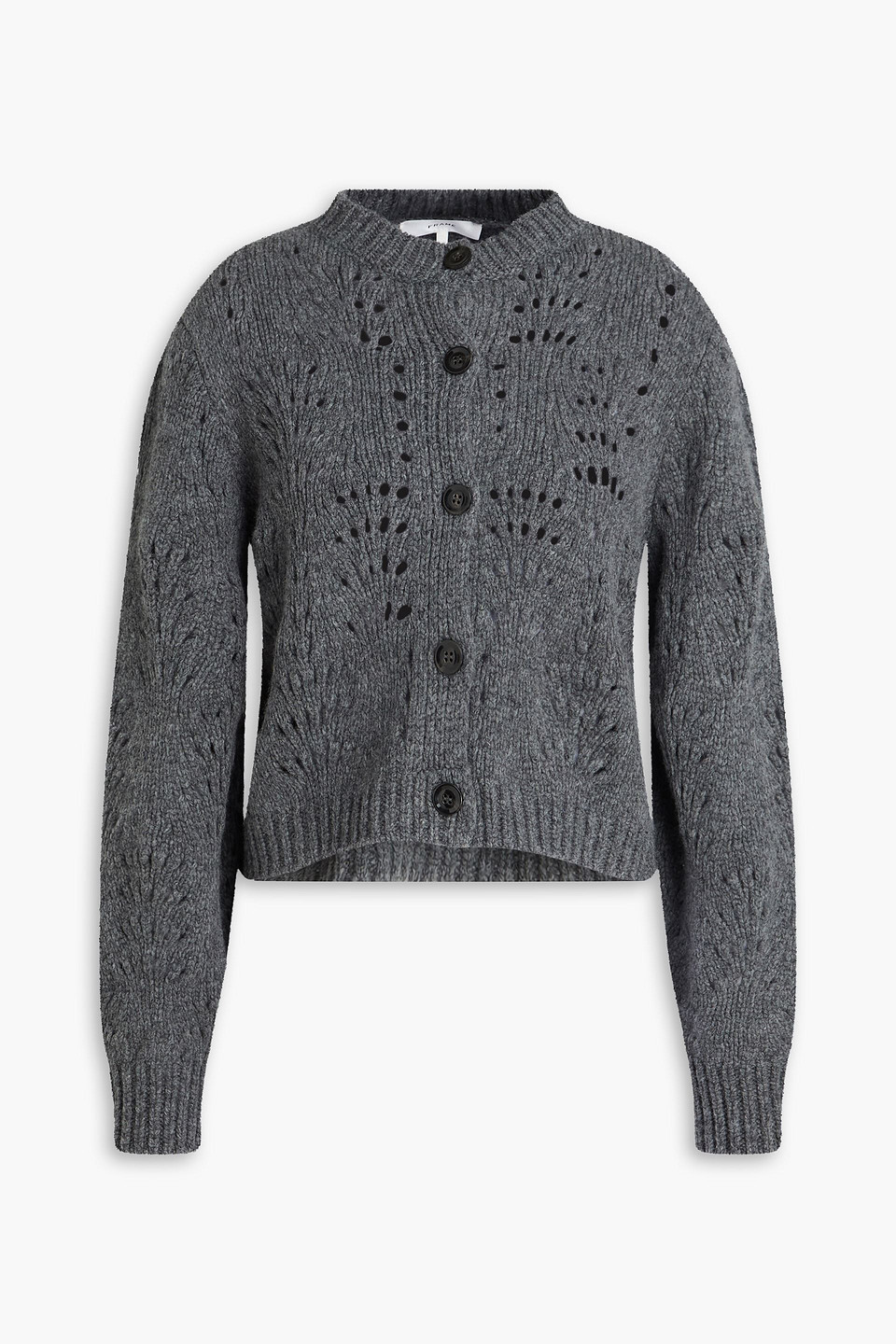 frame - cropped pointelle-knit merino wool cardigan - gray - xs