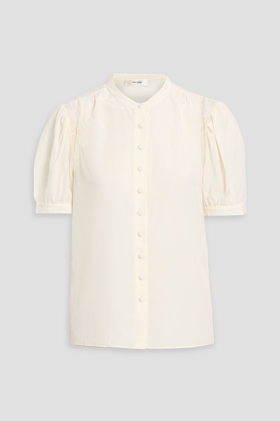 Frame Lace-trimmed Silk Crepe De Chine Blouse In Neutral
