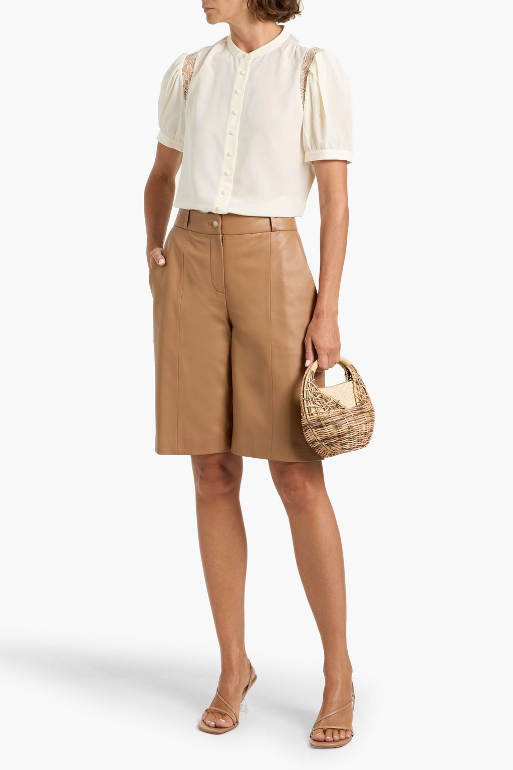 FRAME Lace-trimmed silk crepe de chine blouse