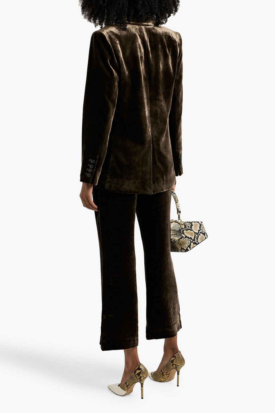 Frame Cropped Velvet Flared Pants In Brown