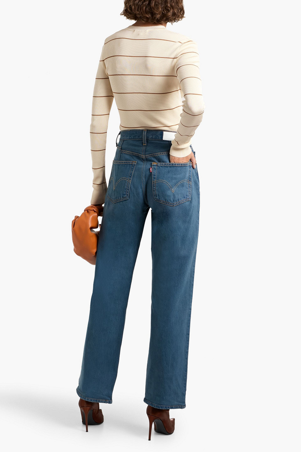 Frame Striped Ribbed-knit Sweater In White