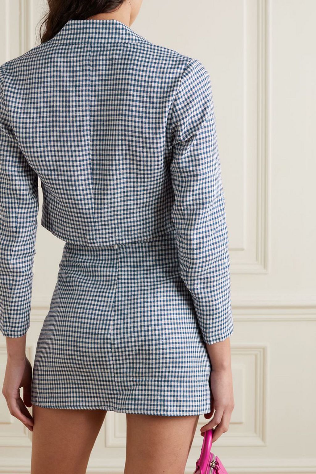 REFORMATION Elton gingham linen cropped blazer and mini skirt set