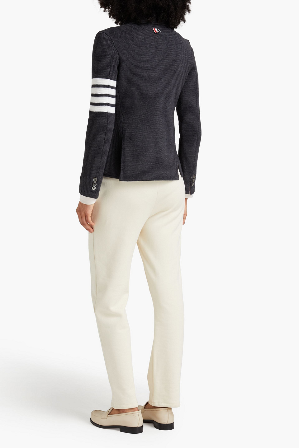 Thom Browne Four-bar Stripe Open-knit Cardigan In Dark Gray