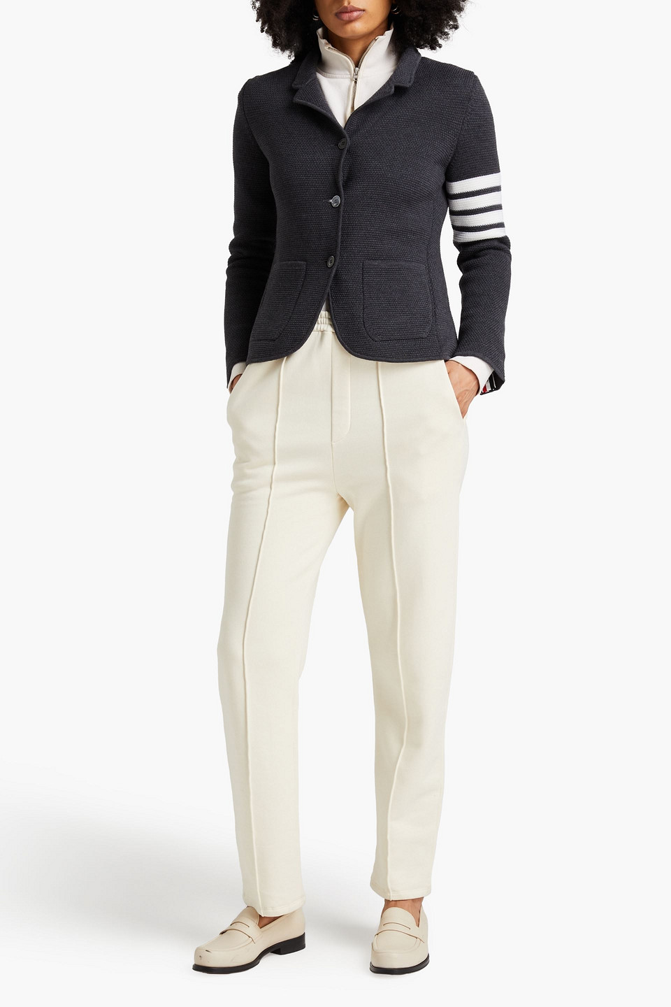 Thom Browne Four-bar Stripe Open-knit Cardigan In Dark Gray